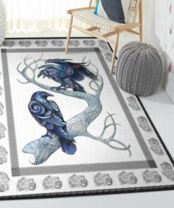 Personalized Viking Living Room Rugs, Huginn And Muninn Viking Raven Rug