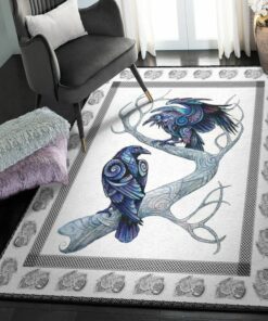 Personalized Viking Living Room Rugs, Huginn And Muninn Viking Raven Rug