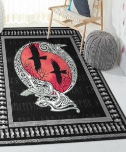 Raven Washable Area Rugs, Huginn And Muninn Viking Raven Rug Personalized Carpet Viking