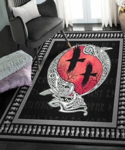 Raven Washable Area Rugs, Huginn And Muninn Viking Raven Rug Personalized Carpet Viking