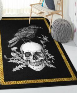 Viking Art Rugs, Raven And Skull Viking Rug Personalized Carpet Viking