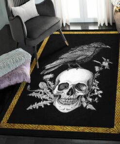 Viking Art Rugs, Raven And Skull Viking Rug Personalized Carpet Viking
