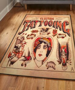 Inked Washable Area Rugs Electric Tattoo Rug For Living Room Bedroom Decor