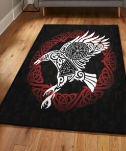 Viking Life Area Rug, Antique Viking Raven Of Odin Rug Personalized Carpet Viking