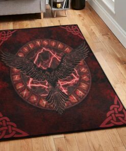 Viking Life Rugs, Viking Odin'S Raven Valknut Thunder Rune Circle Rug Personalized Carpet Viking