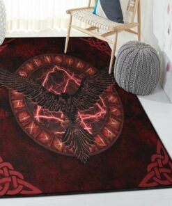 Viking Life Rugs, Viking Odin'S Raven Valknut Thunder Rune Circle Rug Personalized Carpet Viking
