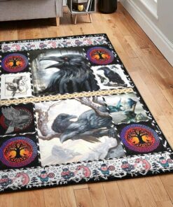 Viking Art Deco Rug, Raven Viking Rug Personalized Carpet Viking