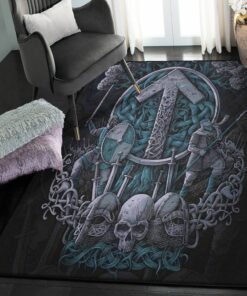 Viking God Area Rug, Viking Tyr Nordic Mythology Tree Of Life Cyan Rug Personalized Carpet Viking
