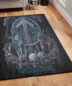 Viking God Area Rug, Viking Tyr Nordic Mythology Tree Of Life Cyan Rug Personalized Carpet Viking