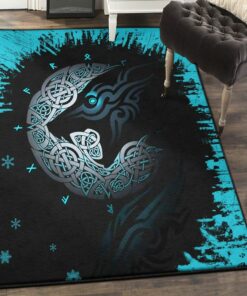 Wolf Art Deco Rug, Viking Fenrir Wolf Rug Personalized Carpet Viking