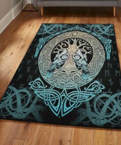 Viking God Area Rug, Viking Odin'S Raven Yggdrasil Rune Rug Personalized Carpet Viking