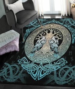 Viking God Area Rug, Viking Odin'S Raven Yggdrasil Rune Rug Personalized Carpet Viking