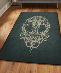 Viking Art Area Rugs For Living Room, Viking Tree Of Life Mjolnir Rug Personalized Carpet Viking