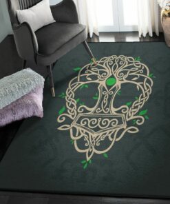 Viking Art Area Rugs For Living Room, Viking Tree Of Life Mjolnir Rug Personalized Carpet Viking