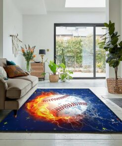 Baseball Indoor Outdoor Carpet, Baseball Fire And Water Rug