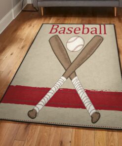 Baseball Bat Area Rugs For Living Room, Baseball White Ball Rug
