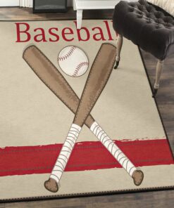 Baseball Bat Area Rugs For Living Room, Baseball White Ball Rug