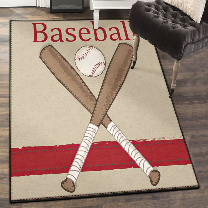 Baseball Bat Area Rugs For Living Room, Baseball White Ball Rug