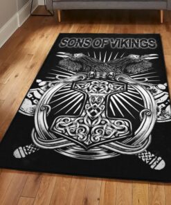 Sons of Vikings Area Rugs, Hammer Raven Viking Rug Personalized Carpet Viking