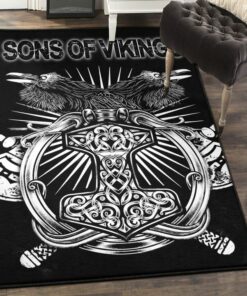 Sons of Vikings Area Rugs, Hammer Raven Viking Rug Personalized Carpet Viking