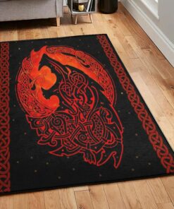 Halloween Gift Area Rug, Viking Wolf Rug Personalized Carpet Viking