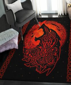 Halloween Gift Area Rug, Viking Wolf Rug Personalized Carpet Viking