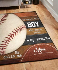 Baseball America Modern Area Rugs, This Boy Stole My Heart He Calls Me Mimi Baseball Rug