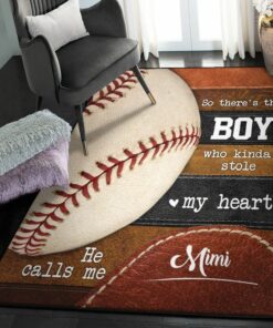 Baseball America Modern Area Rugs, This Boy Stole My Heart He Calls Me Mimi Baseball Rug