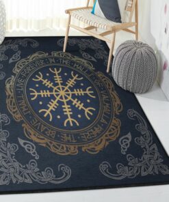 Personalized Viking Large Living Room Rugs, Viking Helm Of Awe Aegishjalmur Rug