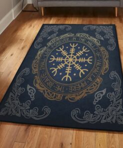 Personalized Viking Large Living Room Rugs, Viking Helm Of Awe Aegishjalmur Rug