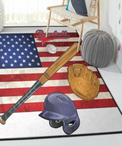 Baseball America Large Living Room Rugs, Baseball Tools On American Flag Rug