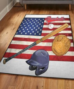 Baseball America Large Living Room Rugs, Baseball Tools On American Flag Rug