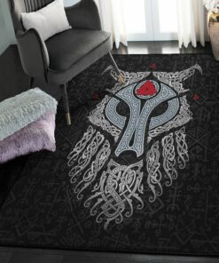 Viking God Washable Rugs, Viking Wolf And Raven Rug Personalized Carpet Viking