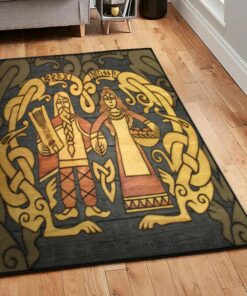 Viking Life Washable Rugs, Viking Norse Mythology Bragi And Idunna Rug Personalized Carpet Viking