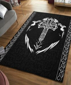Religion Cool Rugs, Viking Twin Eagle Cross Rug Personalized Carpet Viking