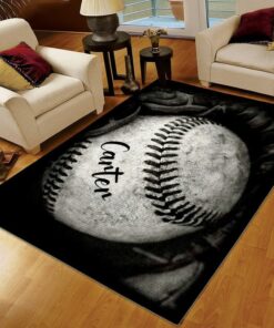 Baseball Area Rug, Modern Baseball Printing Floor Mat Carpet, Personalized Name Baseball Glove Personalized Rug, Gifts for Baseball