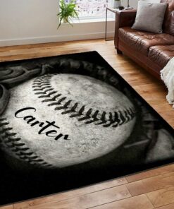 Baseball Area Rug, Modern Baseball Printing Floor Mat Carpet, Personalized Name Baseball Glove Personalized Rug, Gifts for Baseball