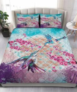 Floral Hummingbird Couple Quilt Bedding Set
