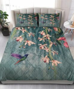 Boho Floral Hummingbird Quilt Bedding Set