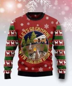 Let's Go Camping With Siberian Husky Ugly Christmas Sweater