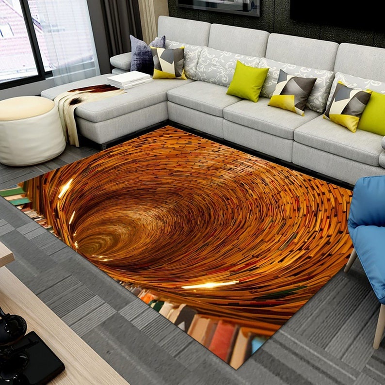 Vortex Rug, Books Patterned Rug, Illussion Rug, Aesthetic Rug