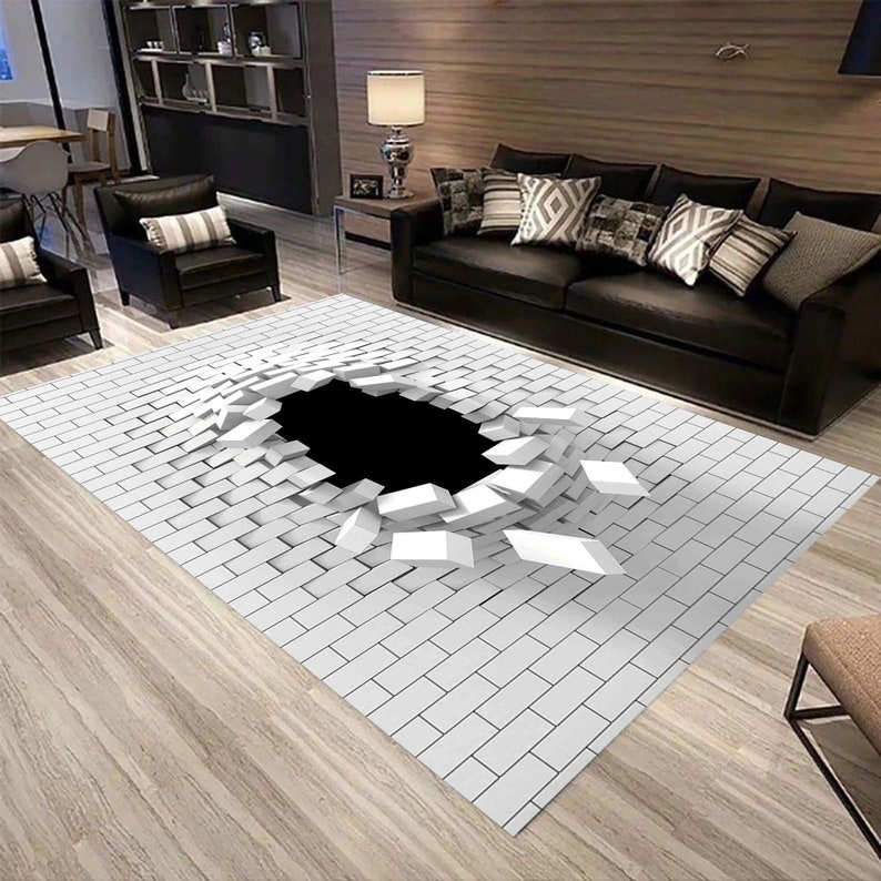 Vortex Illusion Rug Carpet, 3D Effect, Different Sizes, Optical Illusion, 3D Square Vortex Illusion Home Decor