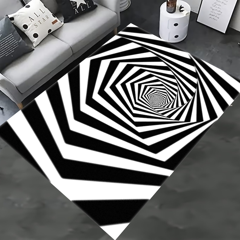 Optical Illusion Rug, Rectangular Illusion Rug, 3D Effect Vortex