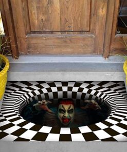 Halloween 3D Vortex Illusion Doormat, Stereo Vision Hole Natural Coir Scary Carpet for Halloween Room Decorations