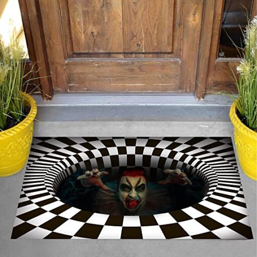 Halloween 3D Vortex Illusion Doormat, Stereo Vision Hole Natural Coir Scary Carpet for Halloween Room Decorations