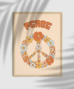 60S Hippie Peace Print Retro Floral Art 70s Poster Wall Art Prints