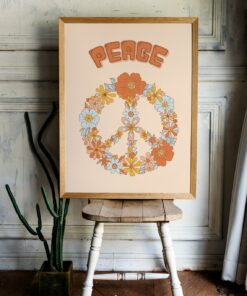 60S Hippie Peace Print Retro Floral Art 70s Poster Wall Art Prints