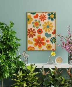 70s Floral Pattern Wall Art Canvas Print For Living Room, Bed Room 70s Room Décor