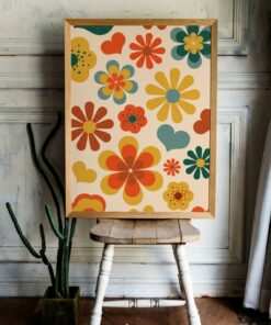 70s Floral Pattern Wall Art Canvas Print For Living Room, Bed Room 70s Room Décor