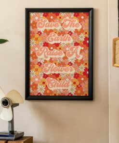 70s Inspired Poster Save The Earth Flower Child Floral Pattern Wall Art Canvas Print For Room Décor